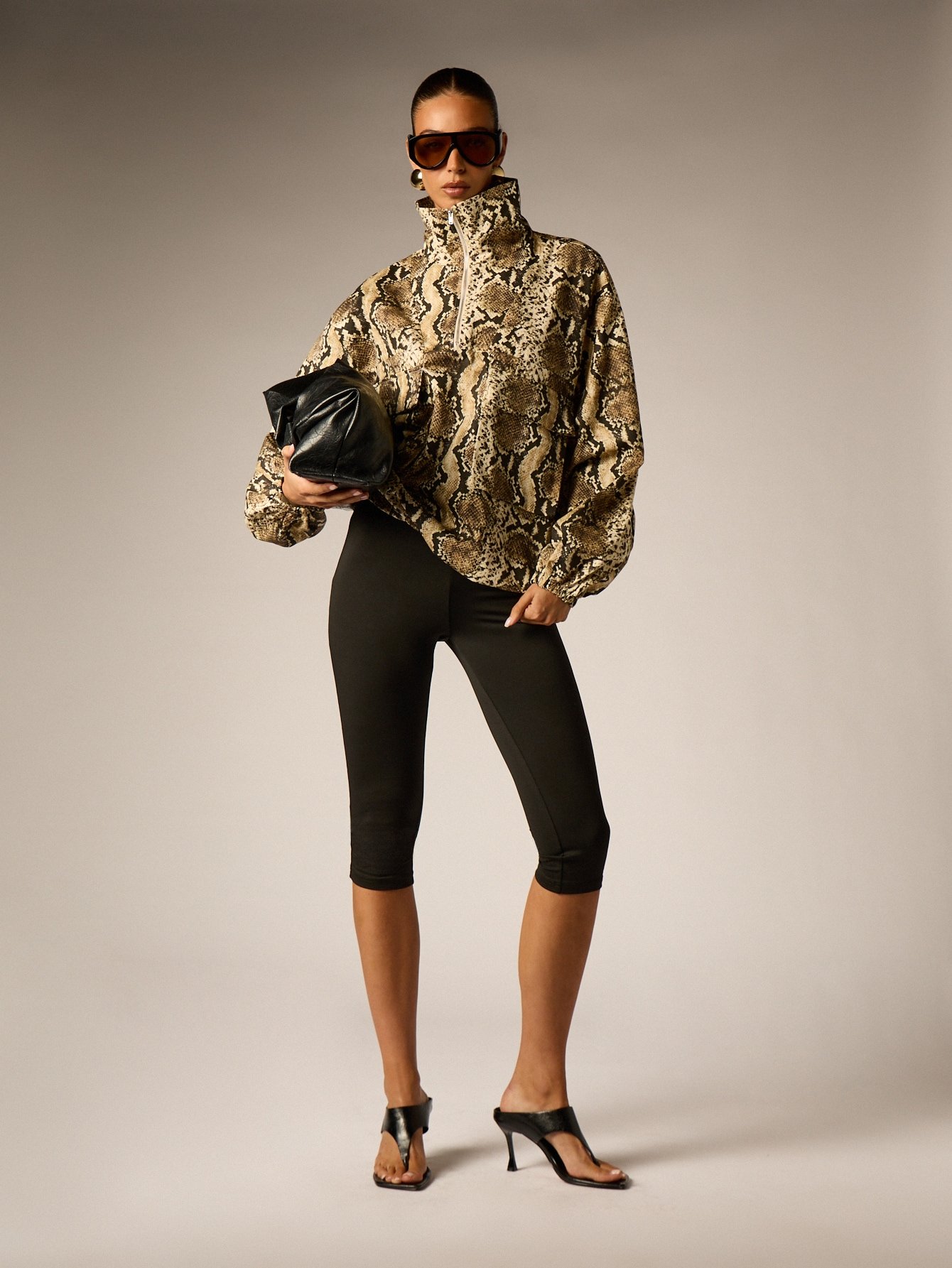 Veste courte oversize demi-zip imprimé serpent
