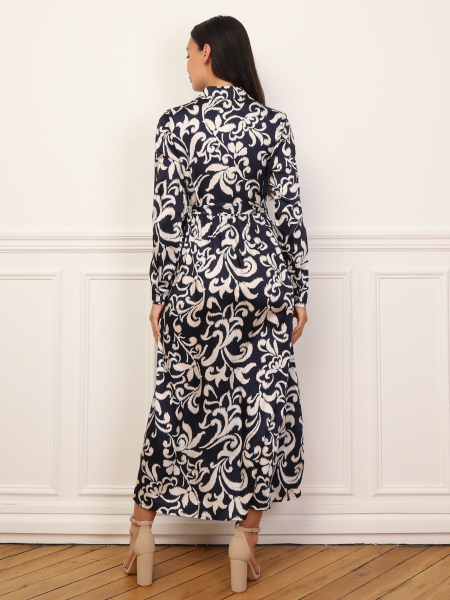 Blue patterned shirt maxi dress