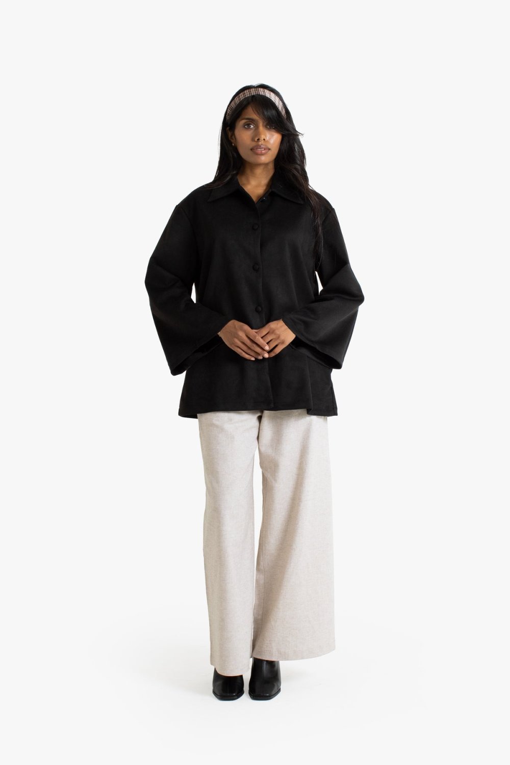 Veste chemise en suédine - Noir