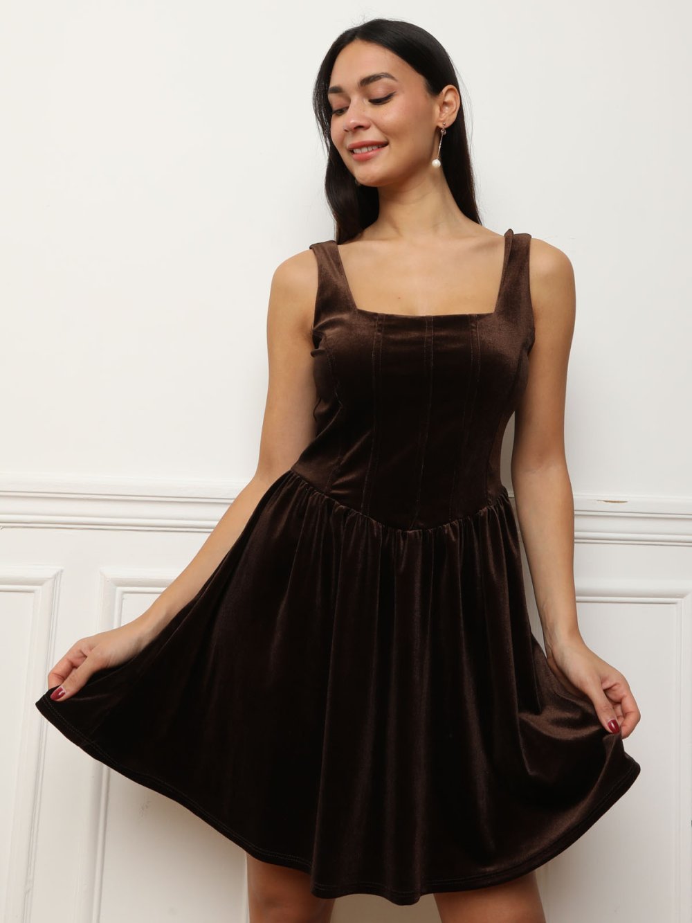 Robe patineuse corset velours marron