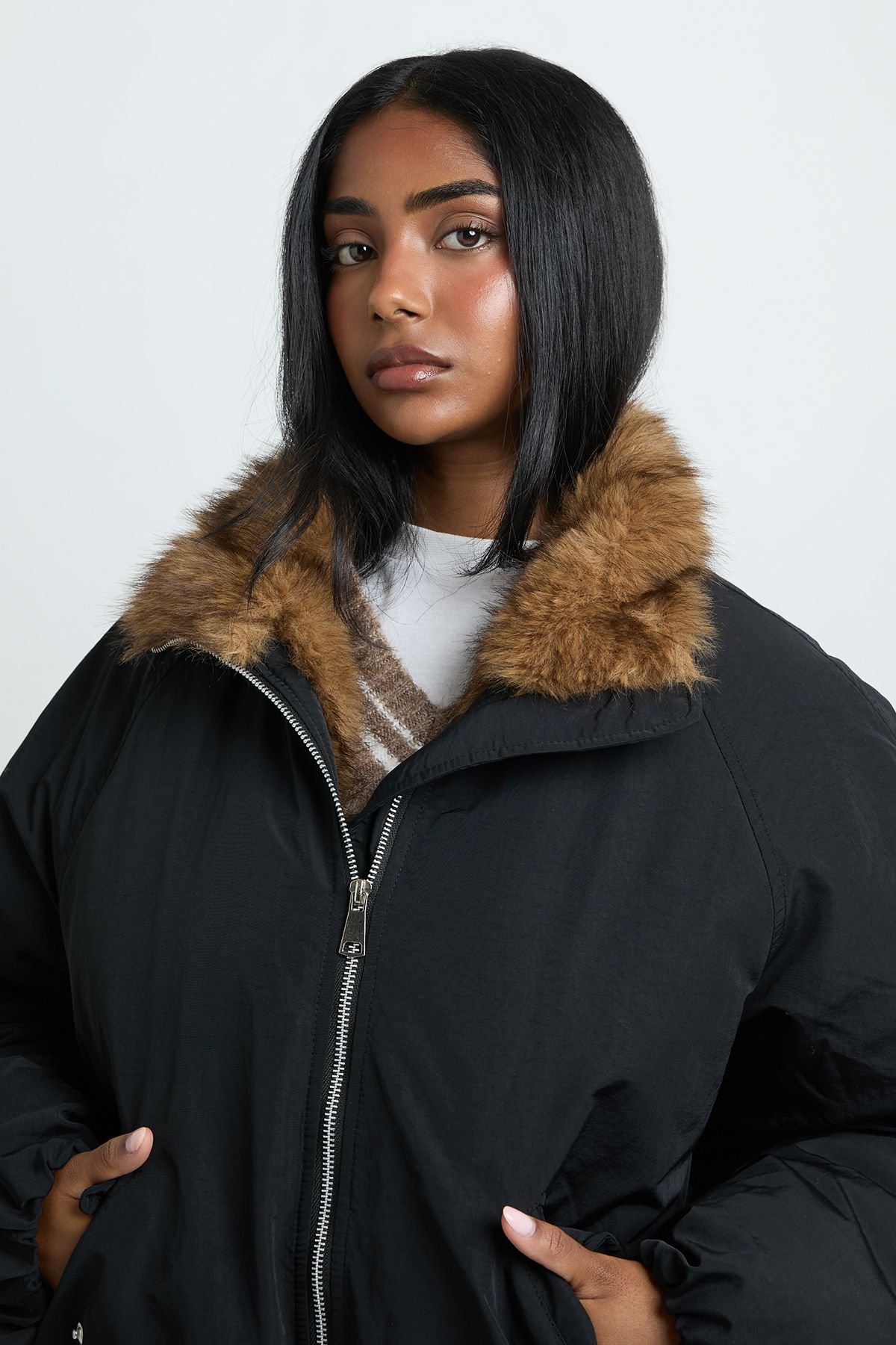 Faux shearling lined bomber jacket