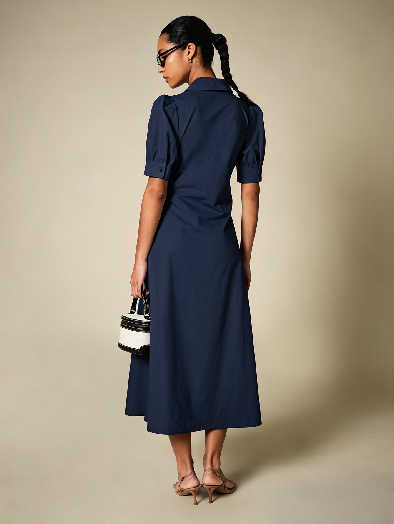 Robe Chemise Midi Avec Manches Bouffantes