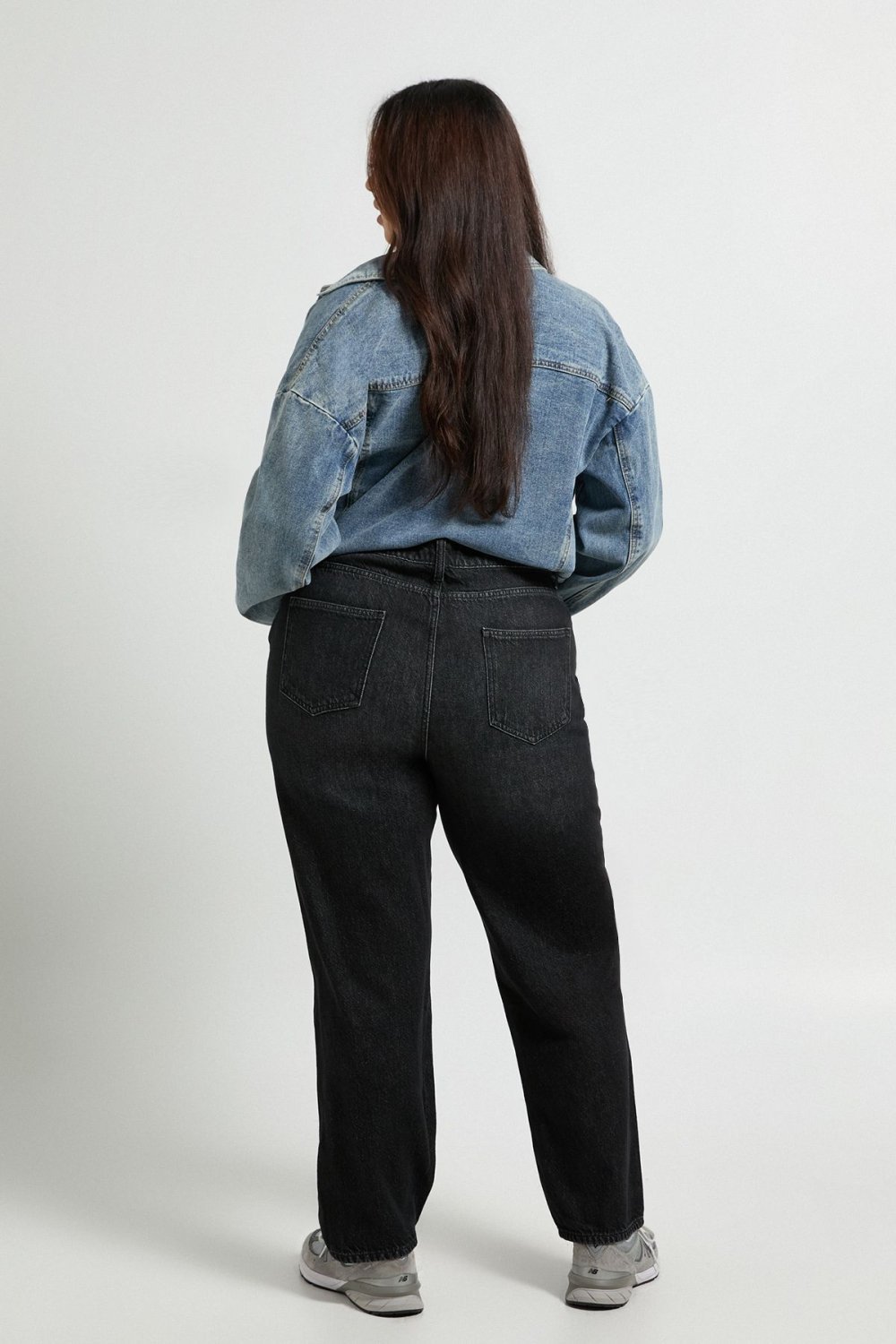 Jean mom taille haute noir délavé - Grande taille