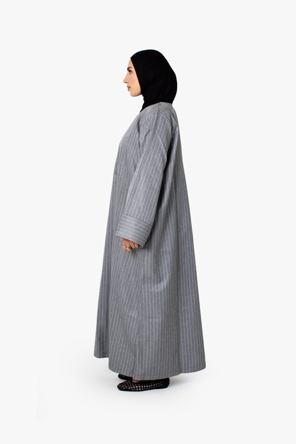 Striped kimono abaya - Grey