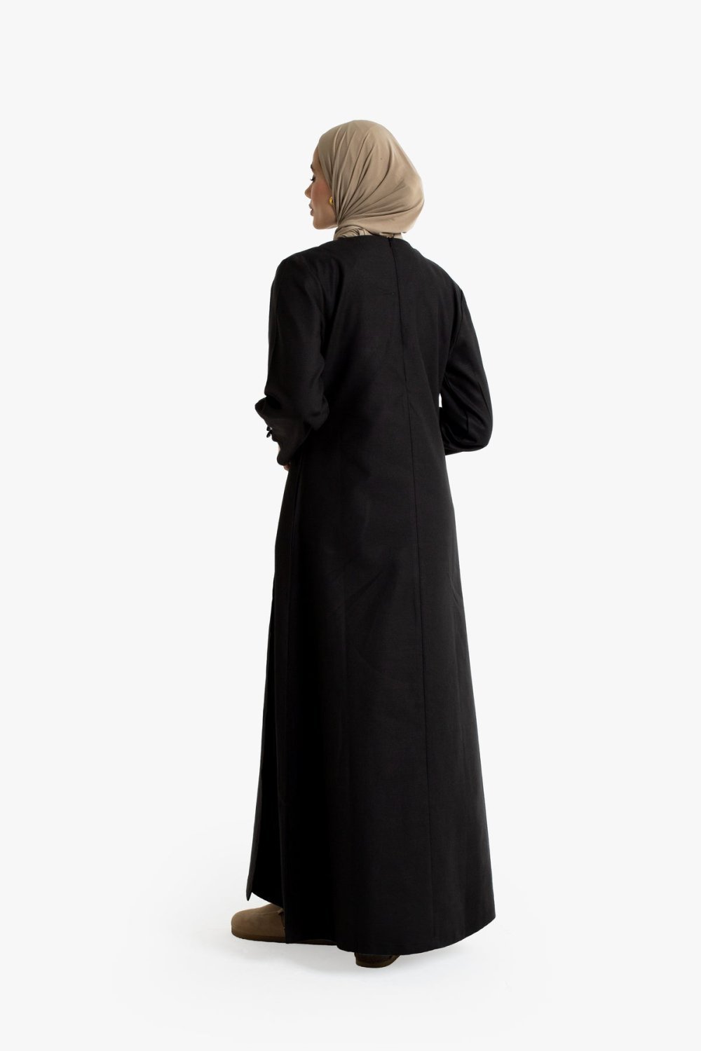 Cotton Tencel side-button wrap dress - Black