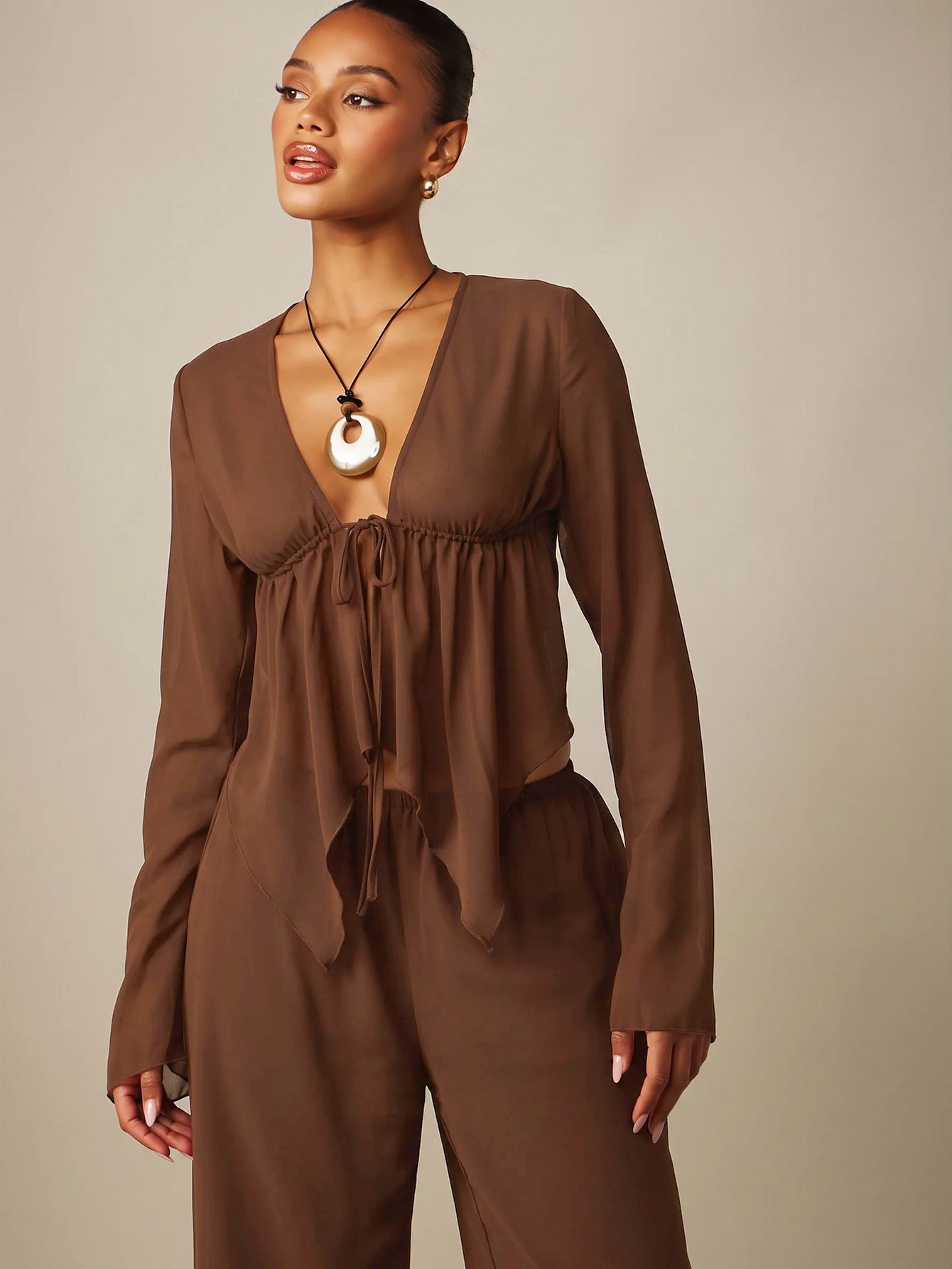 Ensemble top chafaf m3qoud 9eddam w serwal palazzo large