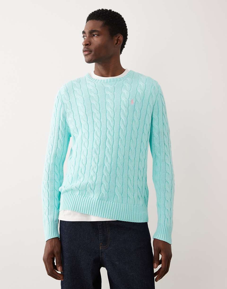Sweat à manches longues en maille torsadée avec logo emblématique - Turquoise