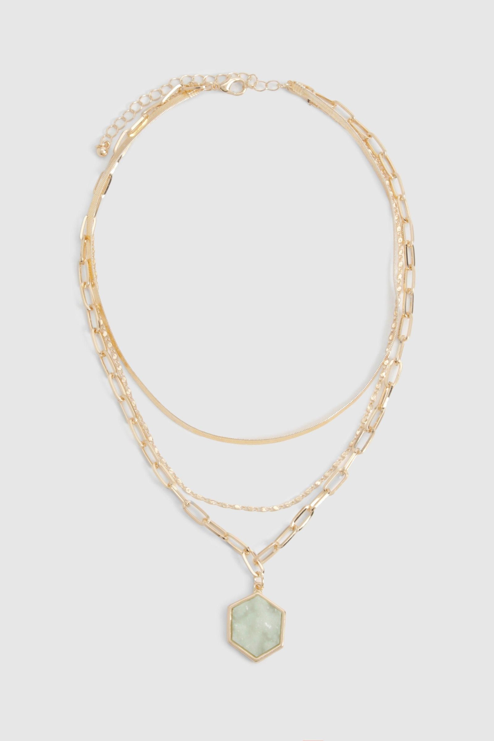 Green stone chain necklace