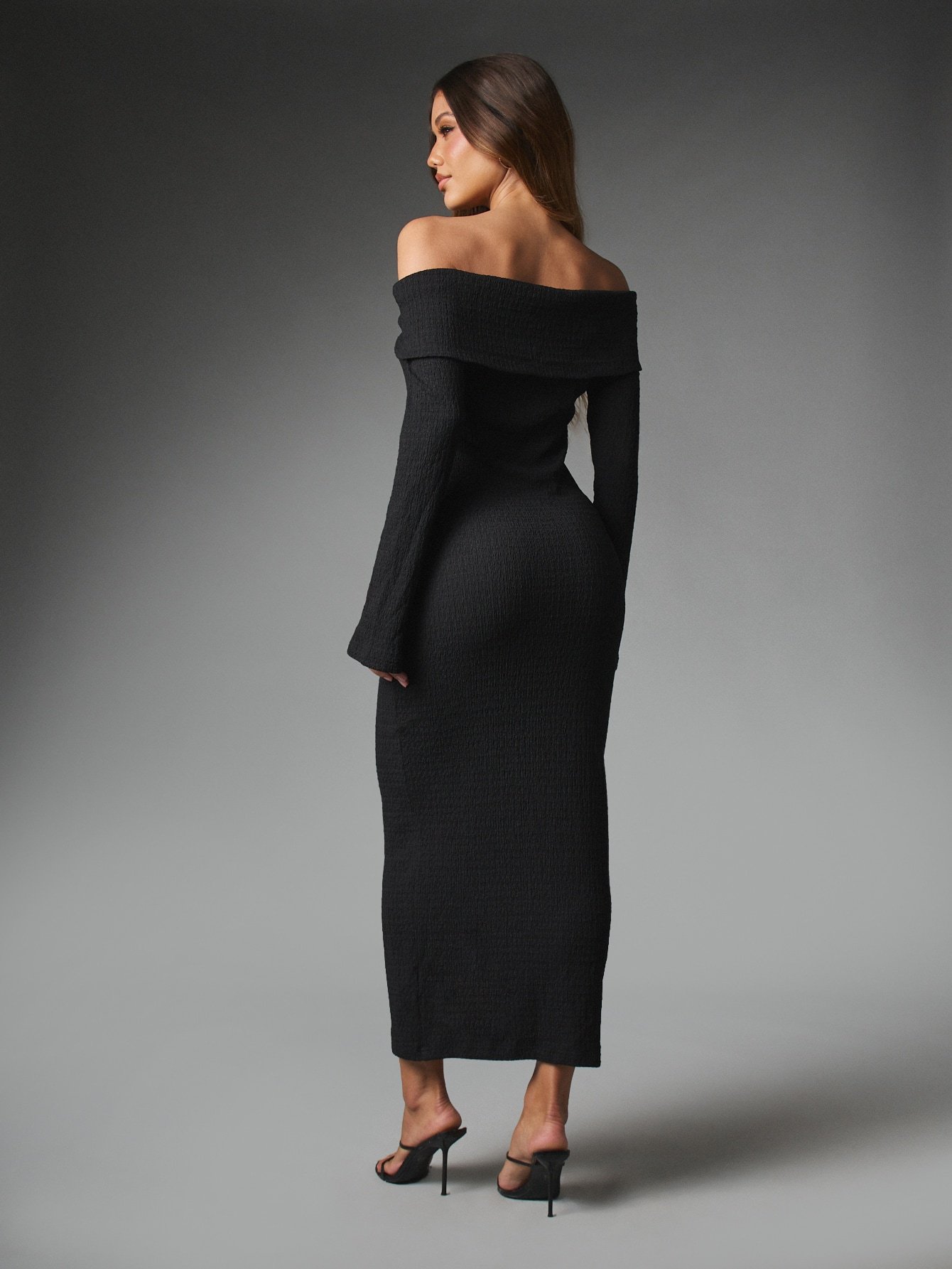 Off-the-shoulder bodycon dress with bell sleeves
