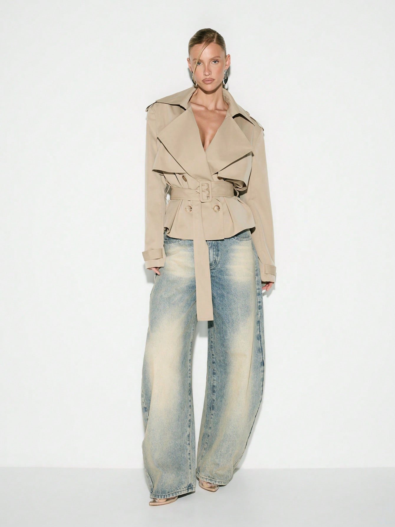 Manteau trench double boutonnage b épaulettes w ceinture