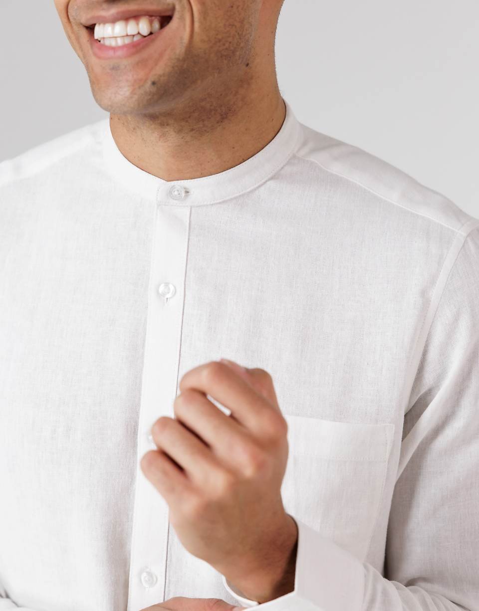 Chemise b lin mkhlout w col grand-père
