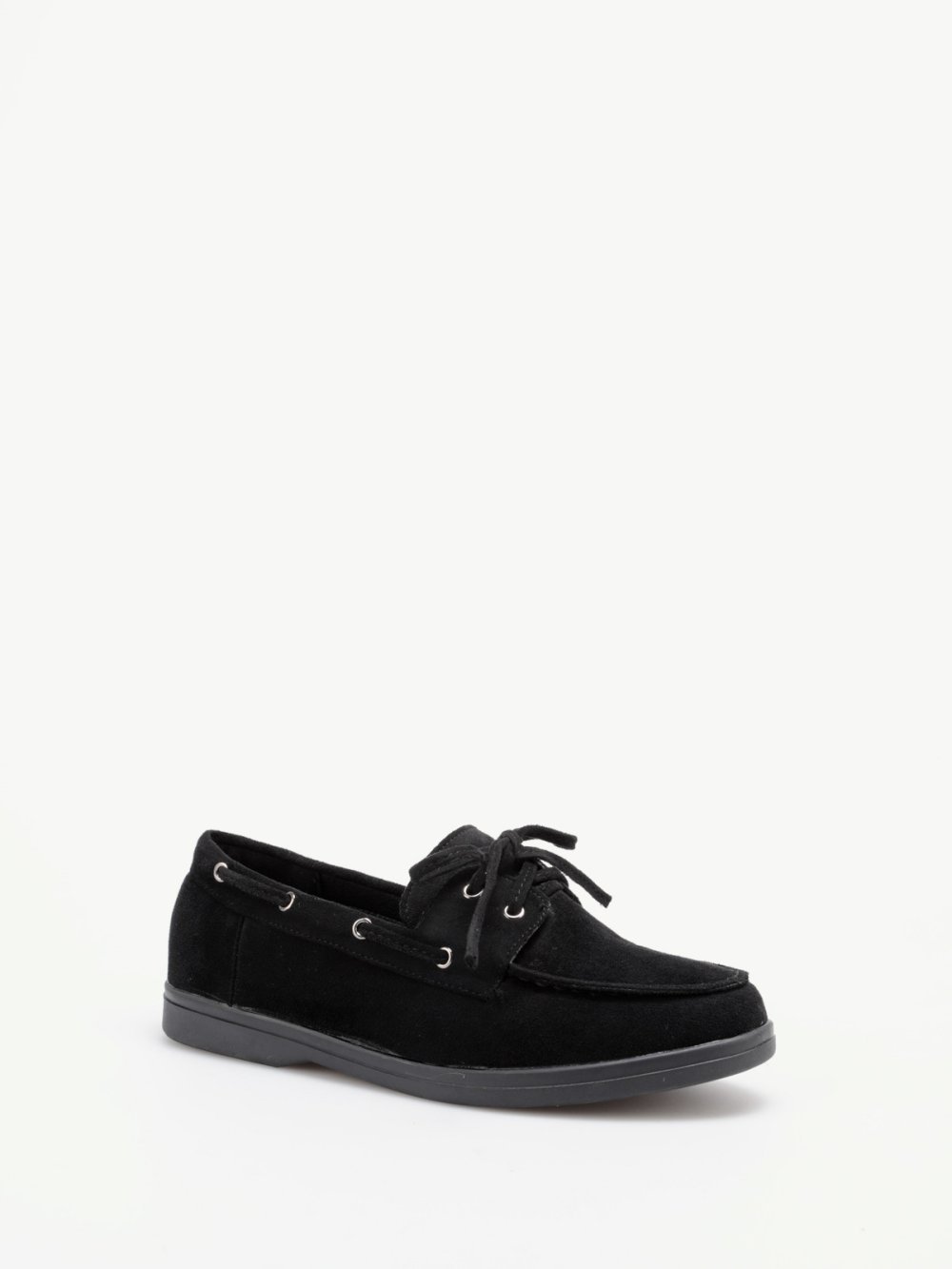 Black suedette lace-up boat shoes