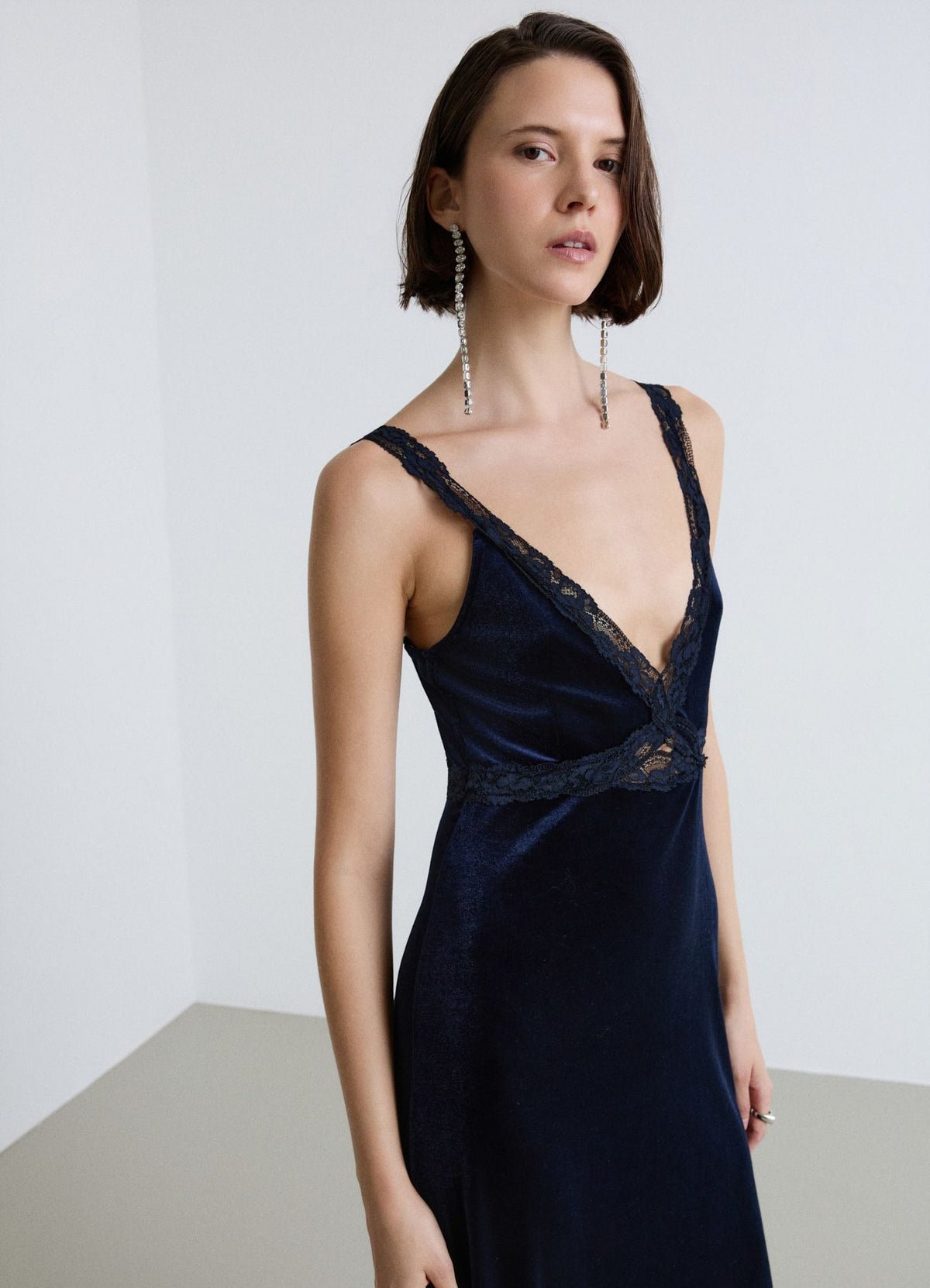 Lace-trim maxi slip dress