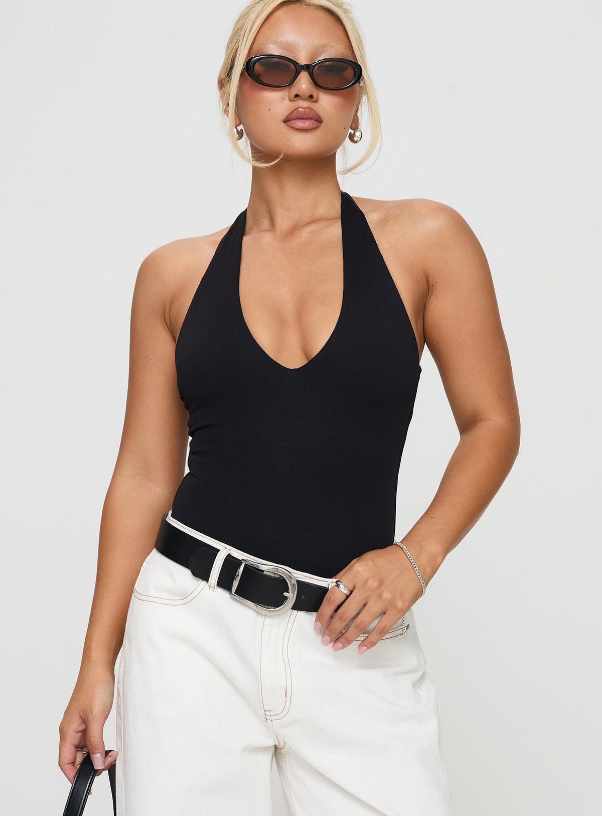 Plunge halter bodysuit