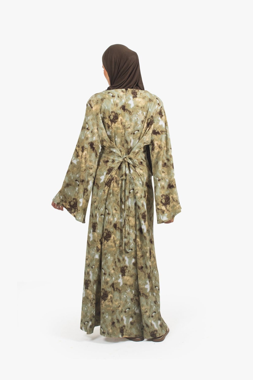 Wide-sleeve print abaya - Khaki