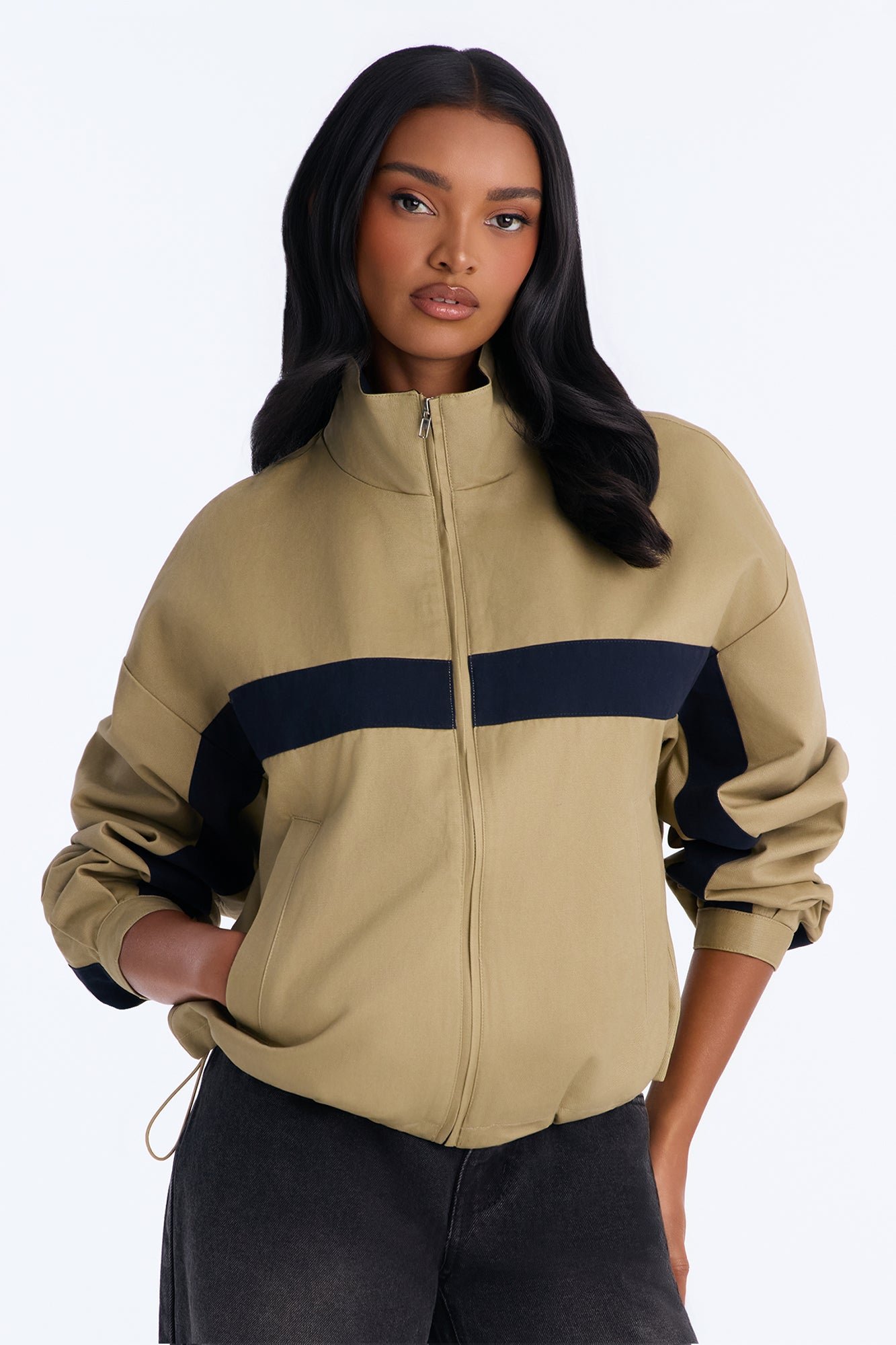 Veste zippée en sergé à col montant