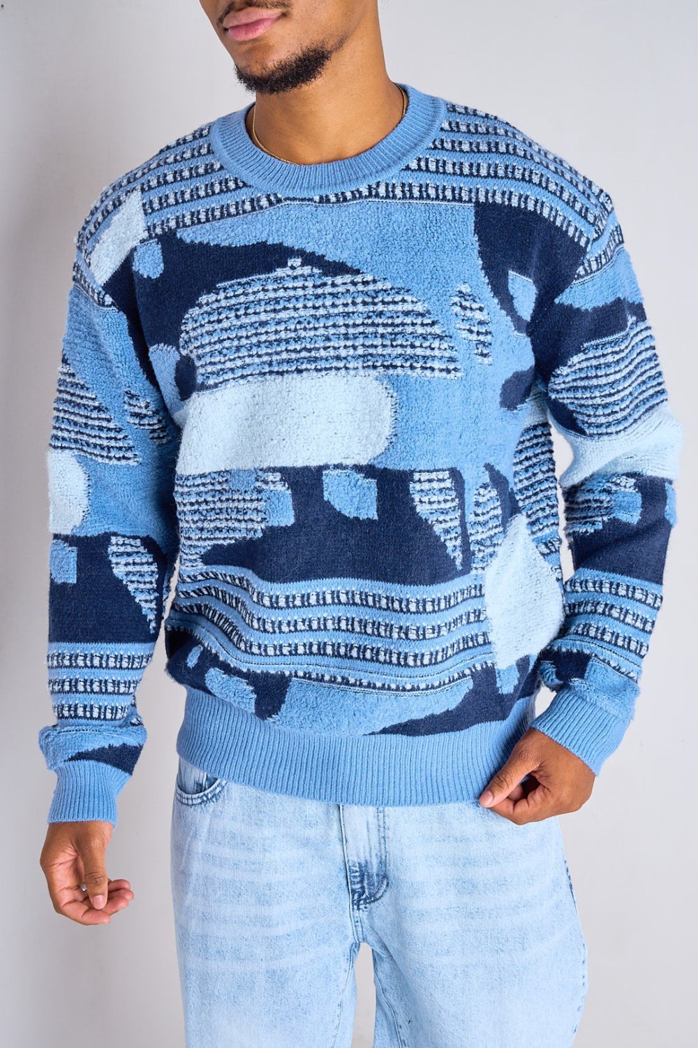 Blue chunky knit patterned jumper