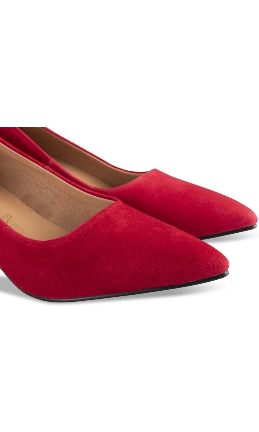Red faux suede pointed pumps