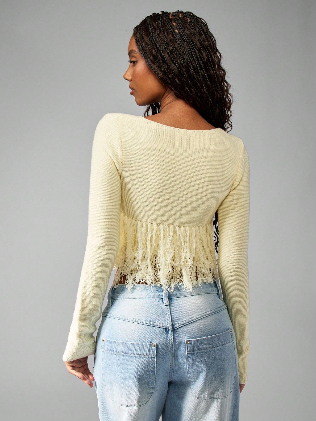 Cardigan boutonné en tricot style bohème chic