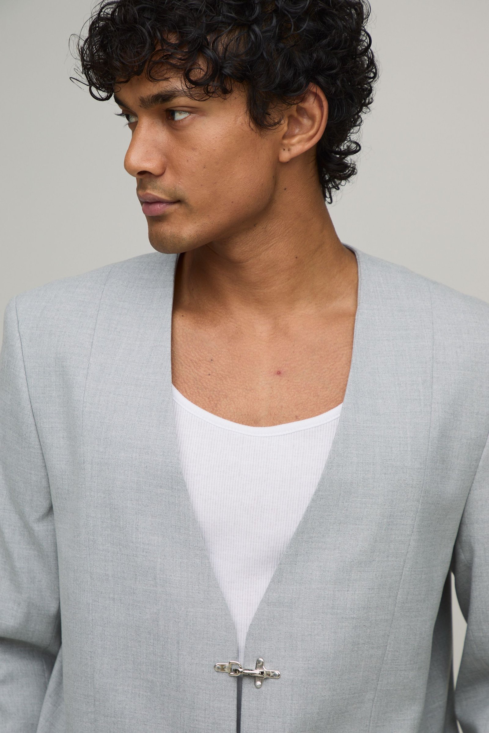 Veste De Costume Oversize Sans Col Avec Détail Fermoir