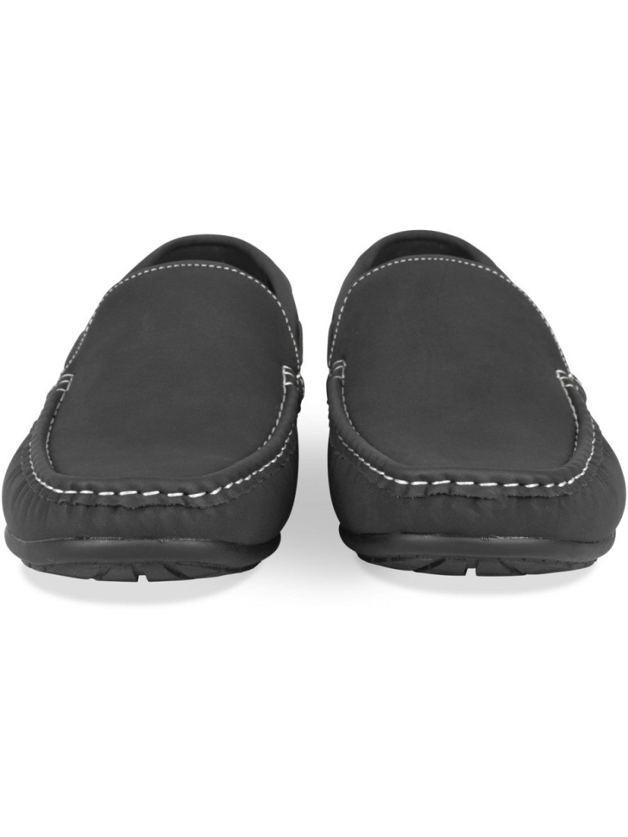 Black driving loafers, grey trim