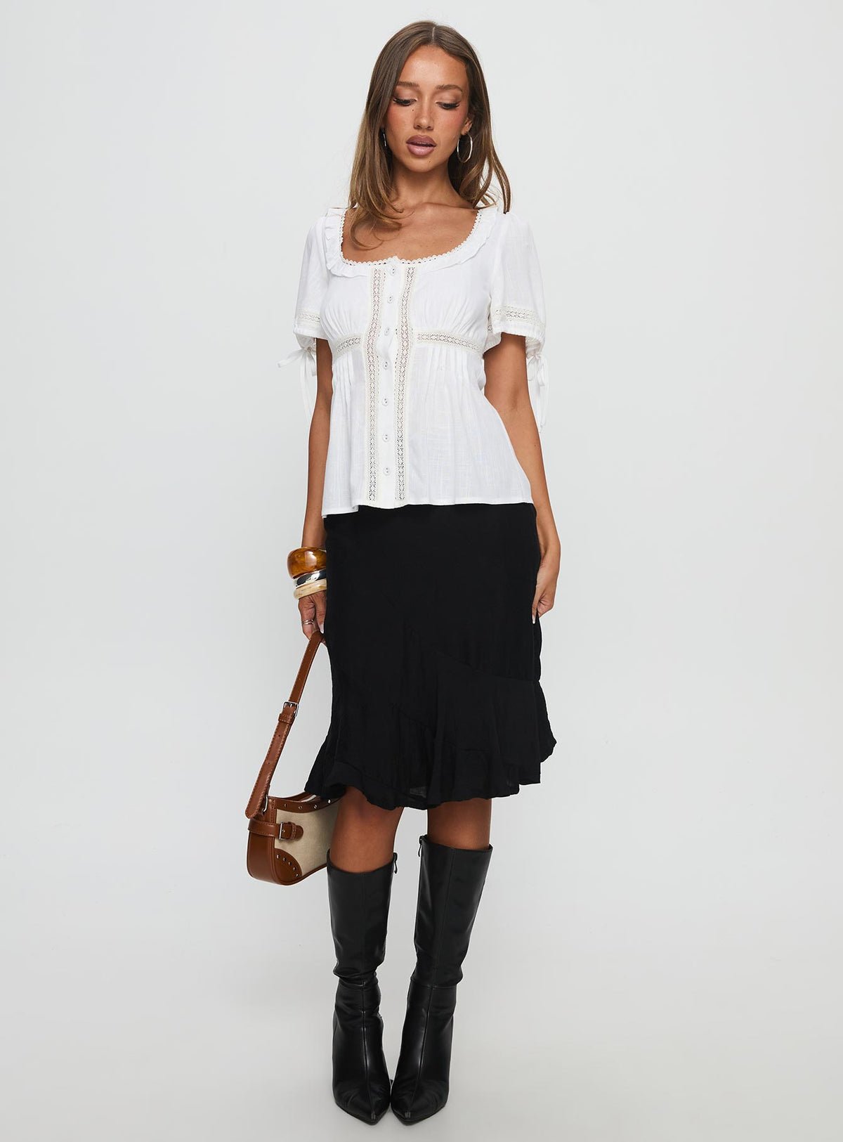 Pleated lace panel blouse