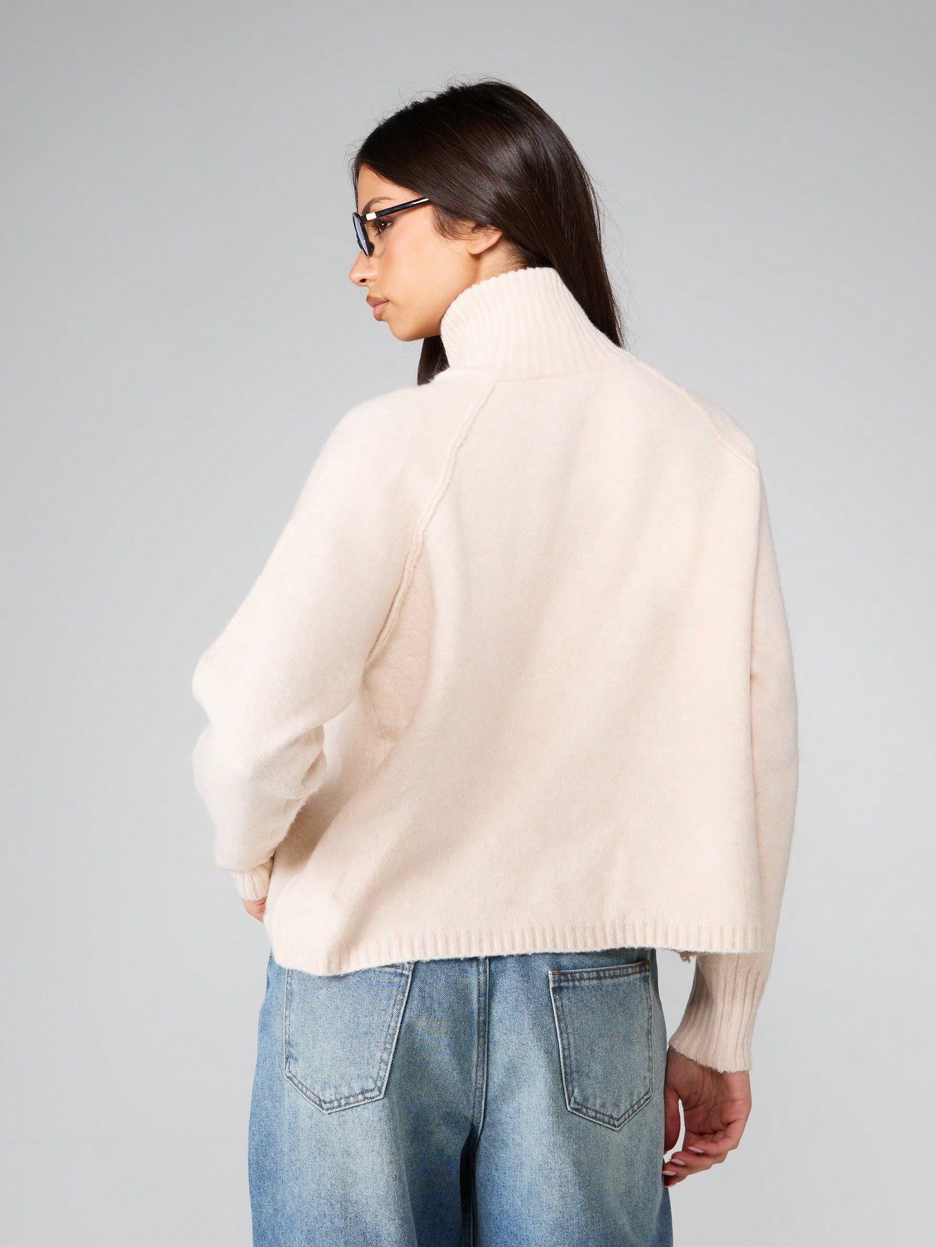 Cardigan en maille à col roulé et demi-zip
