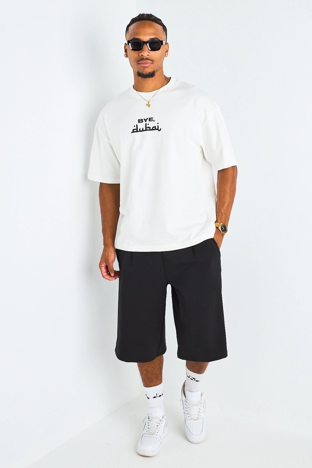 T-shirt imprimé « bye dubai » écru