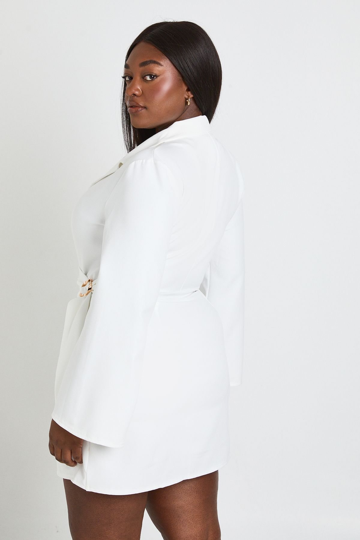 Robe blazer cintrée plus size b détail boucle w ceinture kat trbet f lkhasr