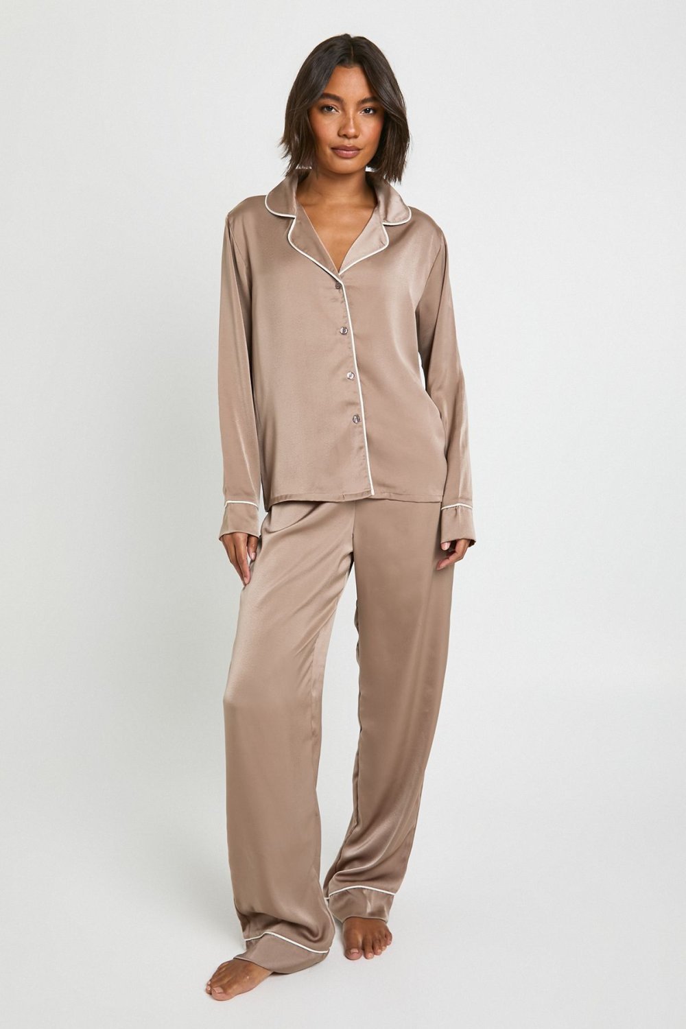 Pyjama chemise w sarwal f satin b passepoil - Tall
