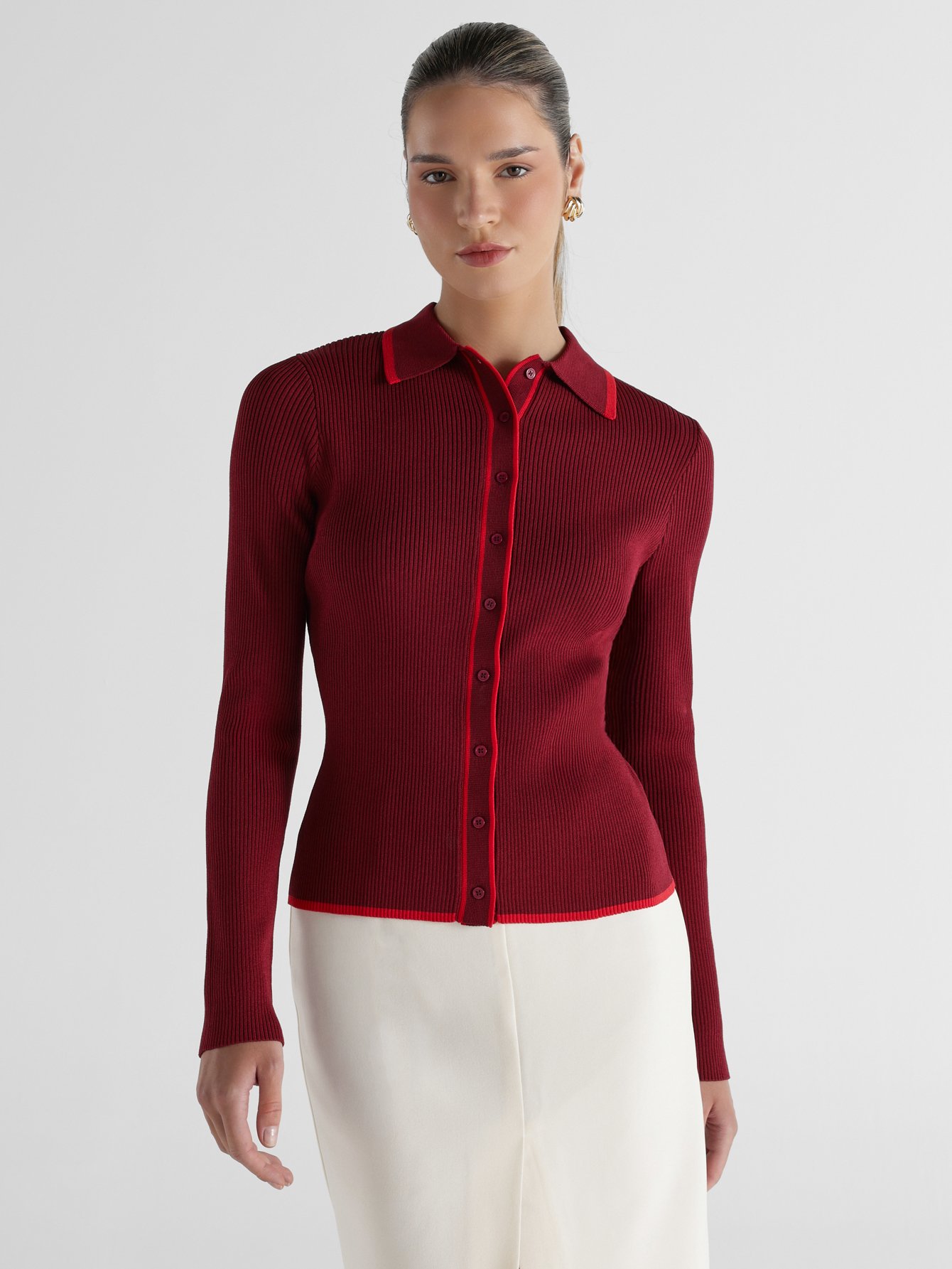 Cardigan tricot côtelé b sdaf w col polo