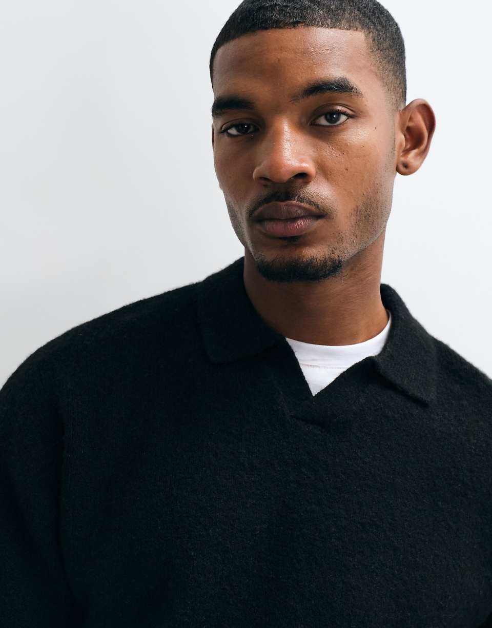 Oversized fluffy polo jumper - Black