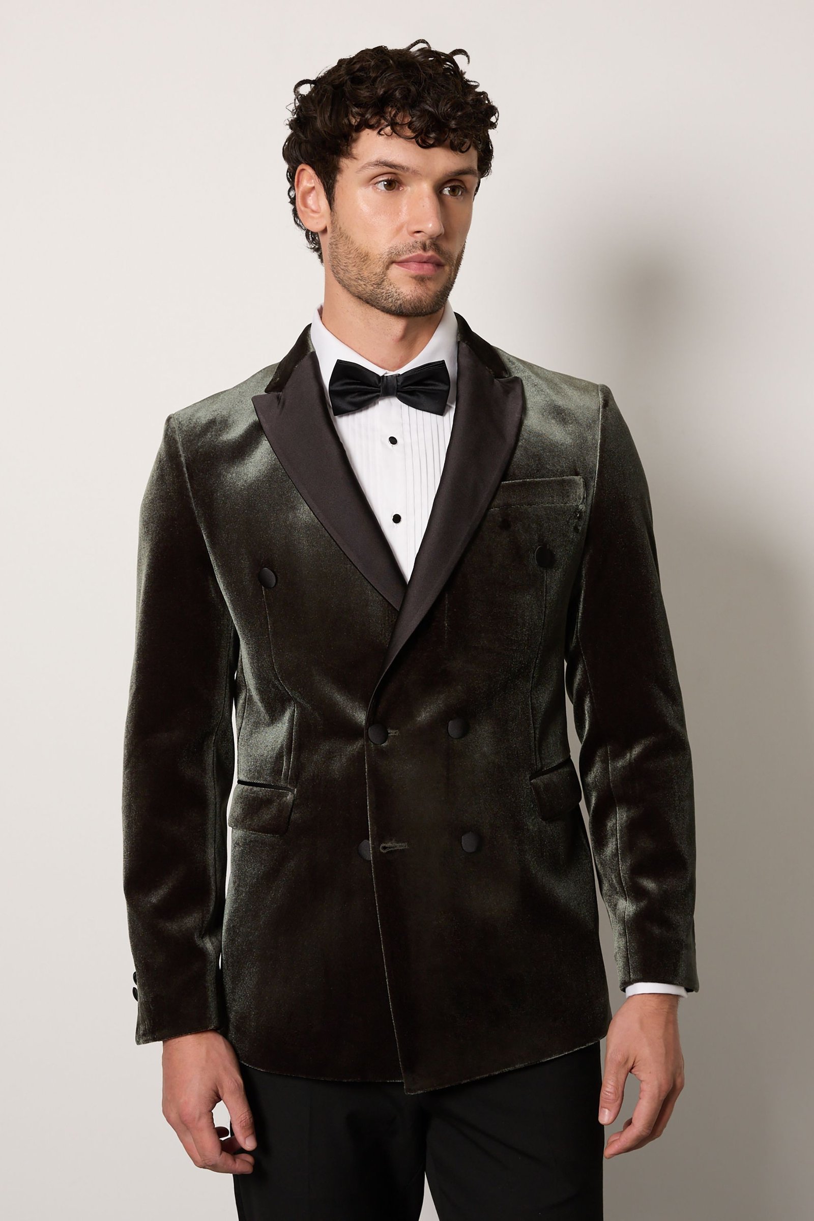 Veste de smoking croisée en velours vert mousse
