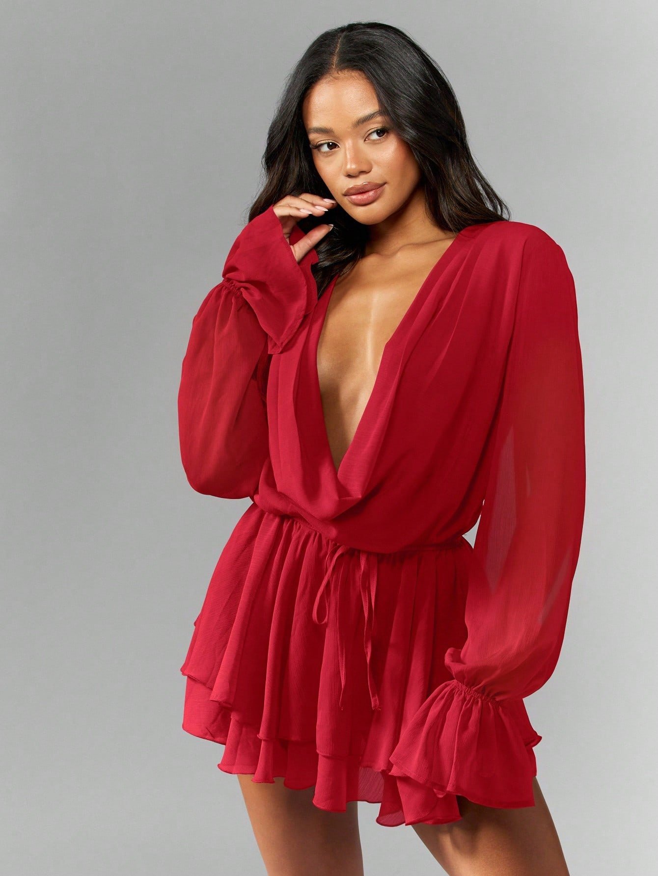Robe 9sira mousseline col bénitier w jupe b volants
