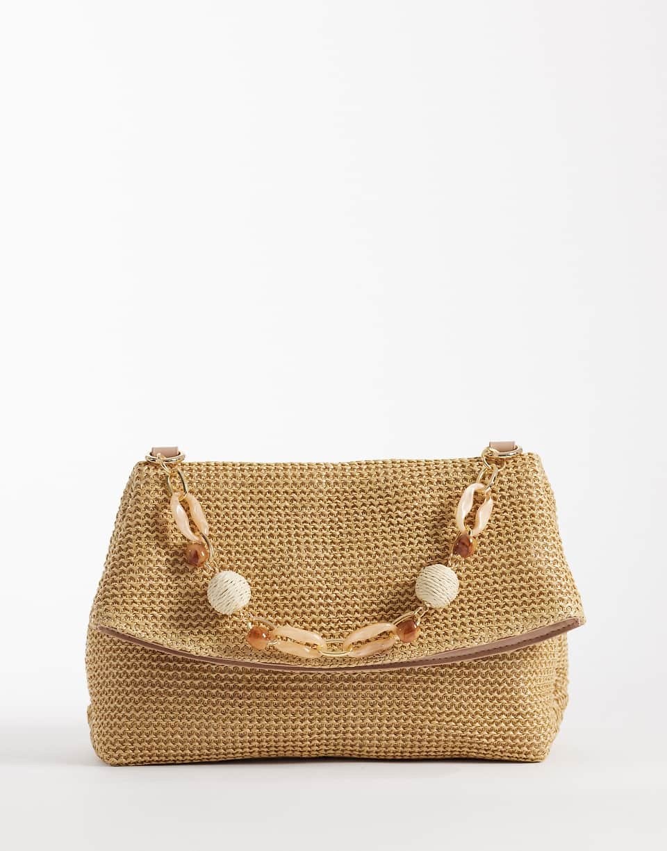 Pochette en paille avec bandoulière en résine - Naturel