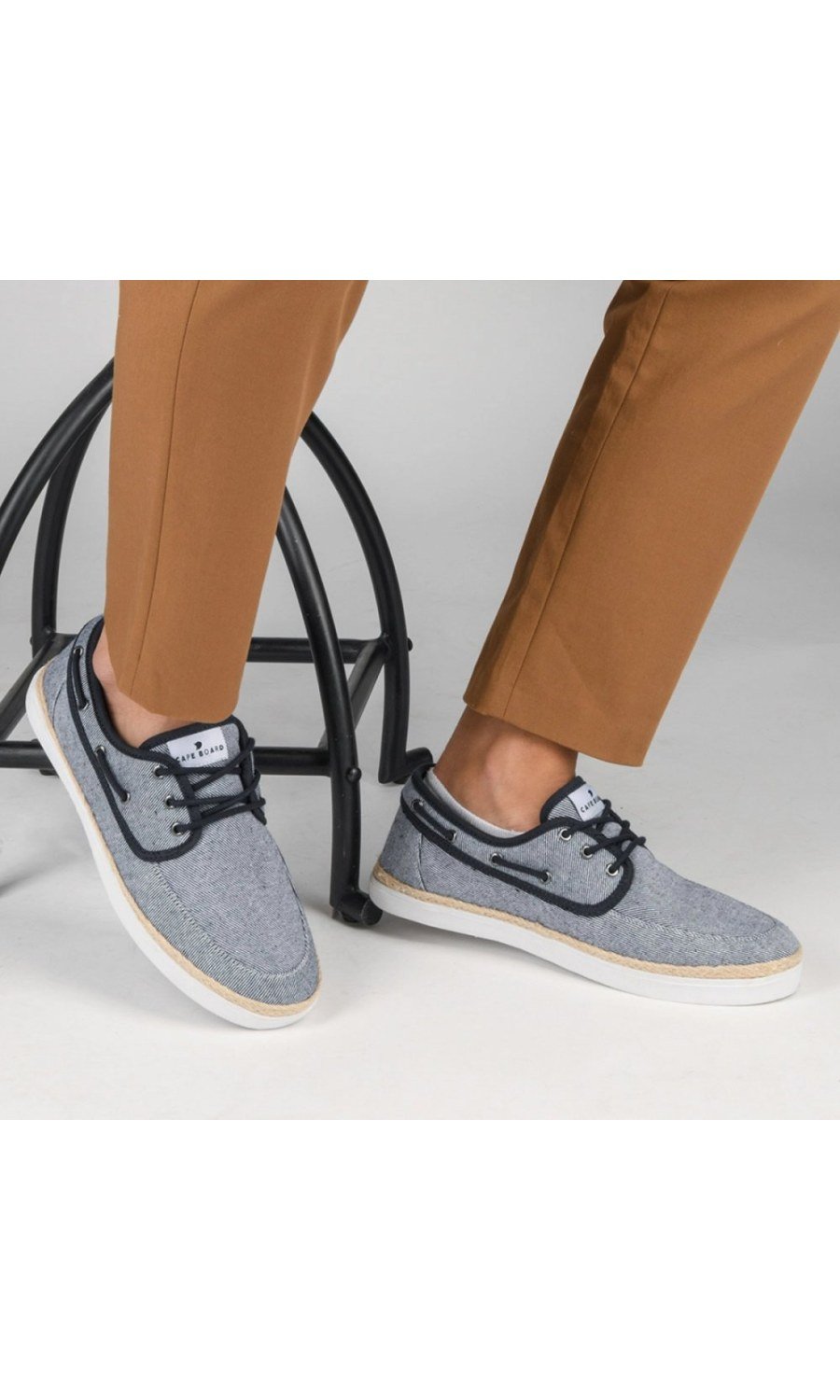 Chaussures bateau toile chinée bleu clair