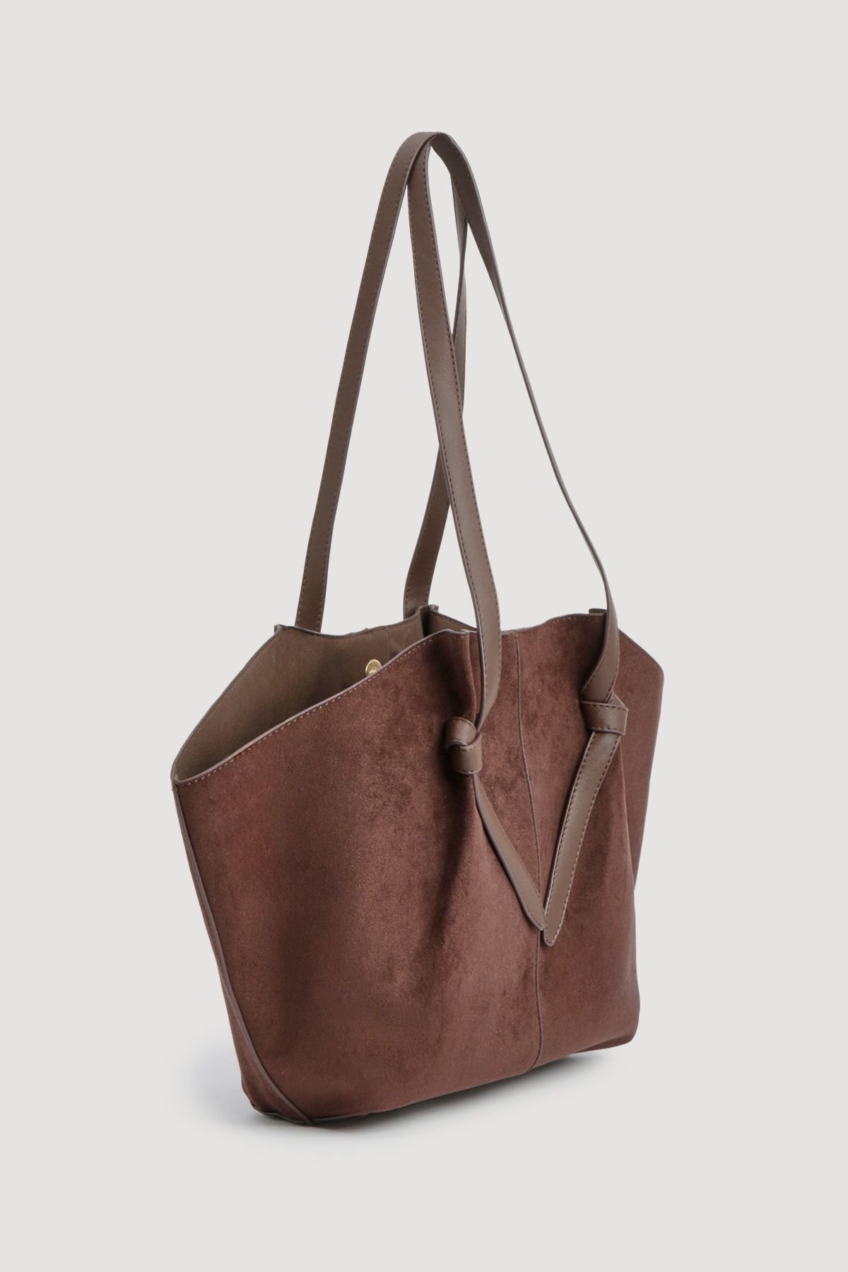 Faux suede tote bag with knotted handle