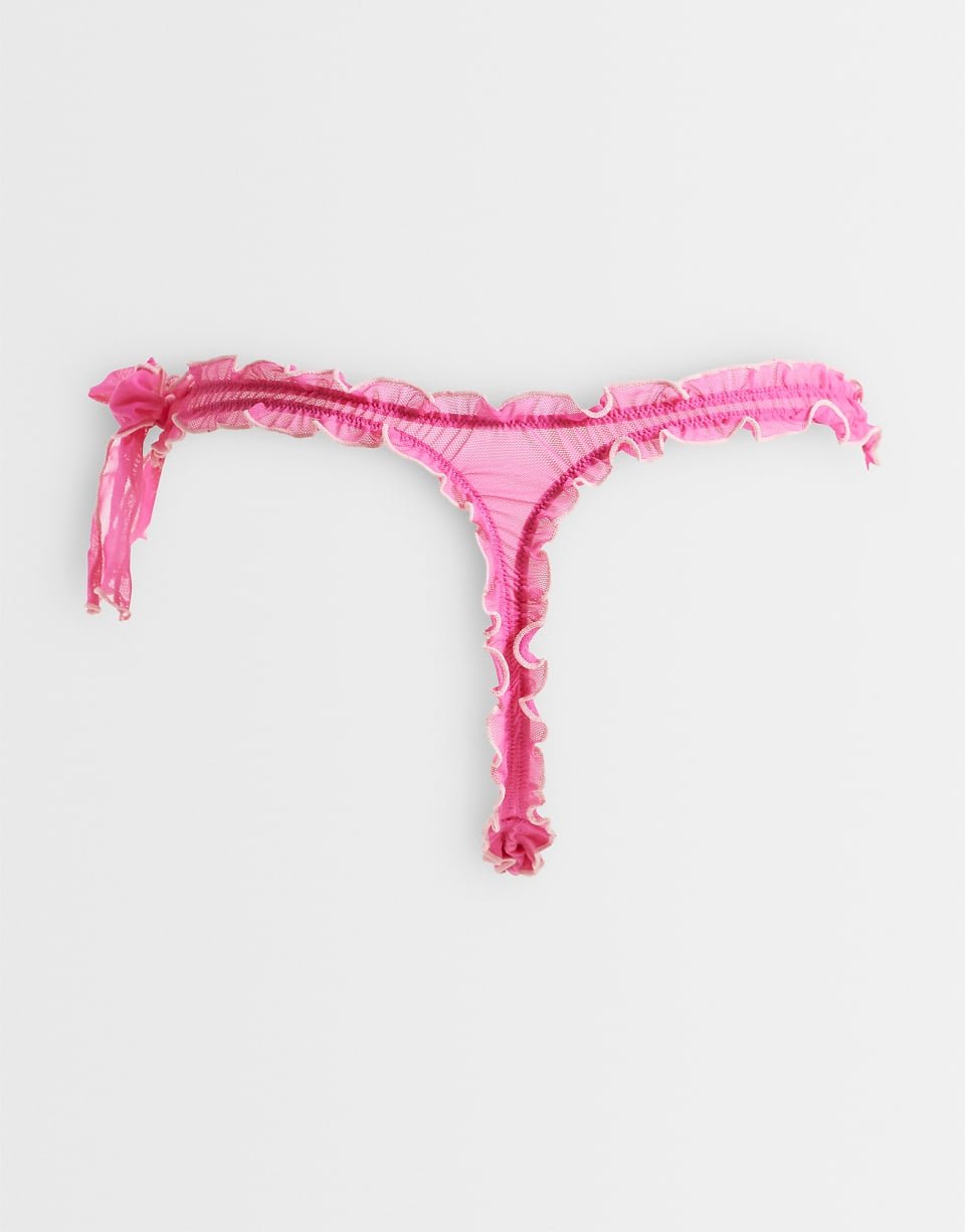 Bettie 3-pack ruched sheer mesh thongs with bow detail - Pink