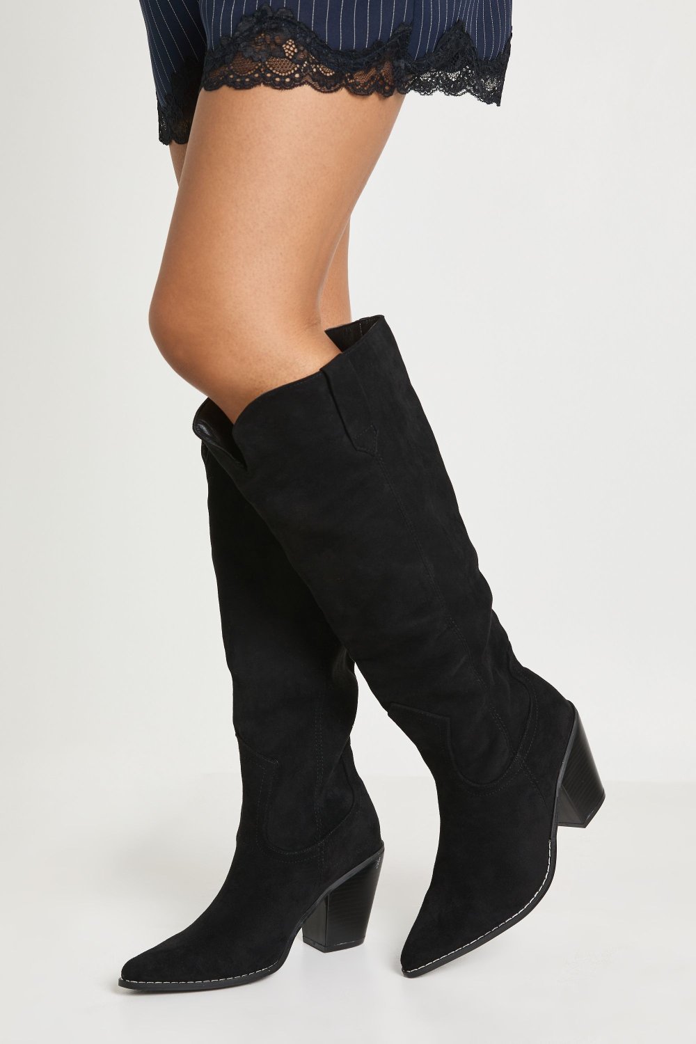 Faux suede western boots - Wide fit