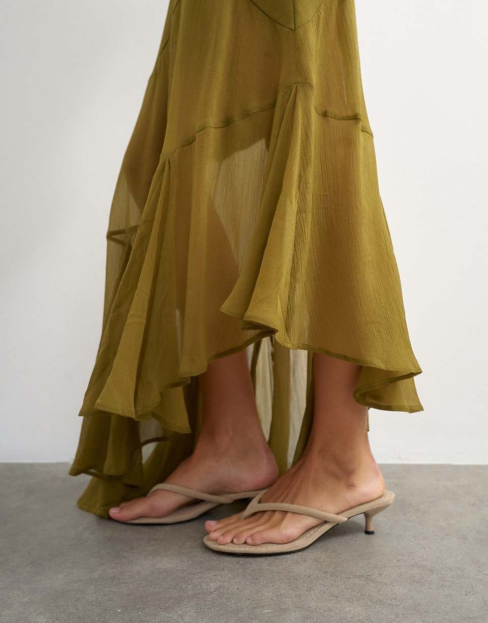 Asymmetric sheer panelled maxi skirt