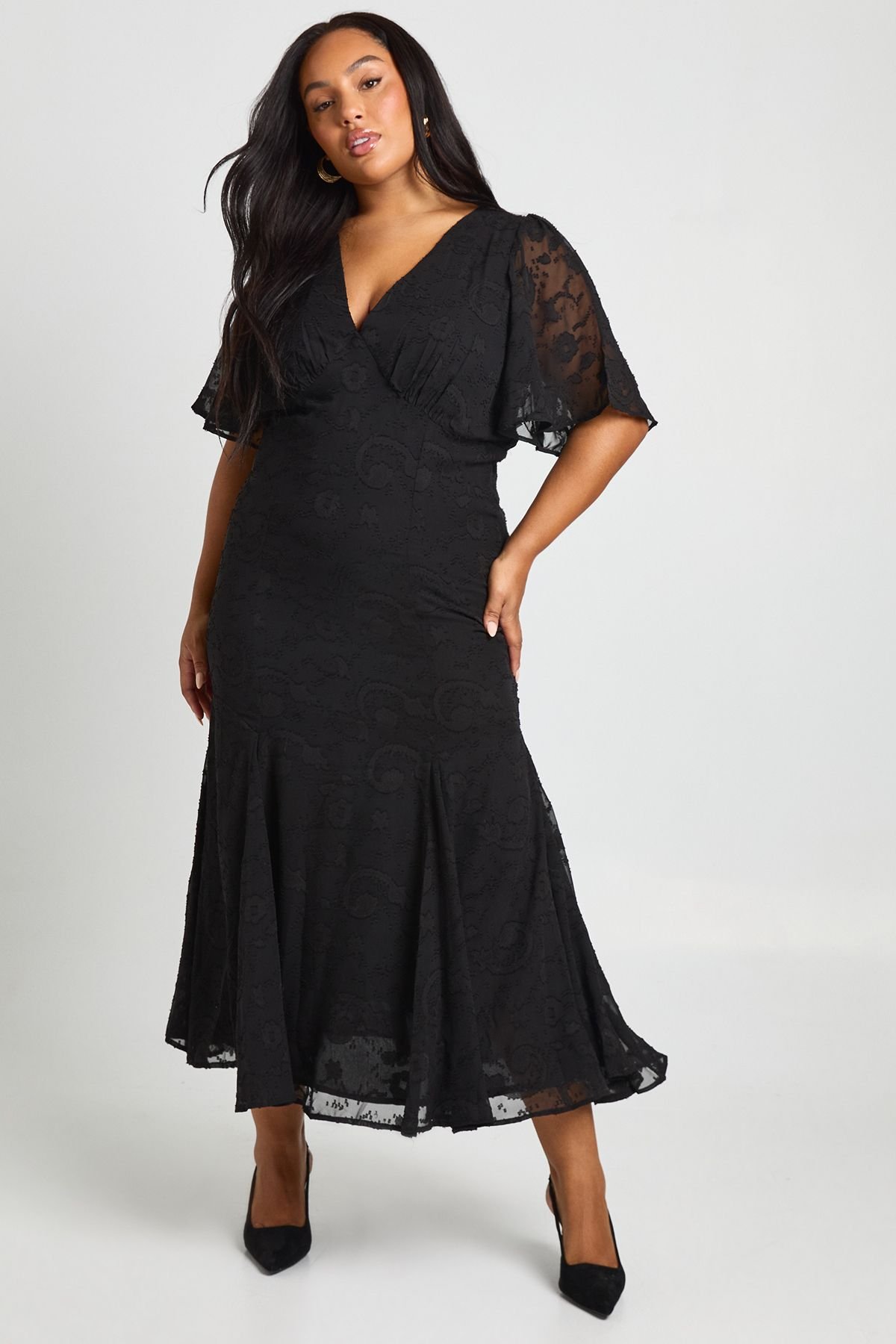 Burnout à manches d'ange Robe midaxi - Grande taille