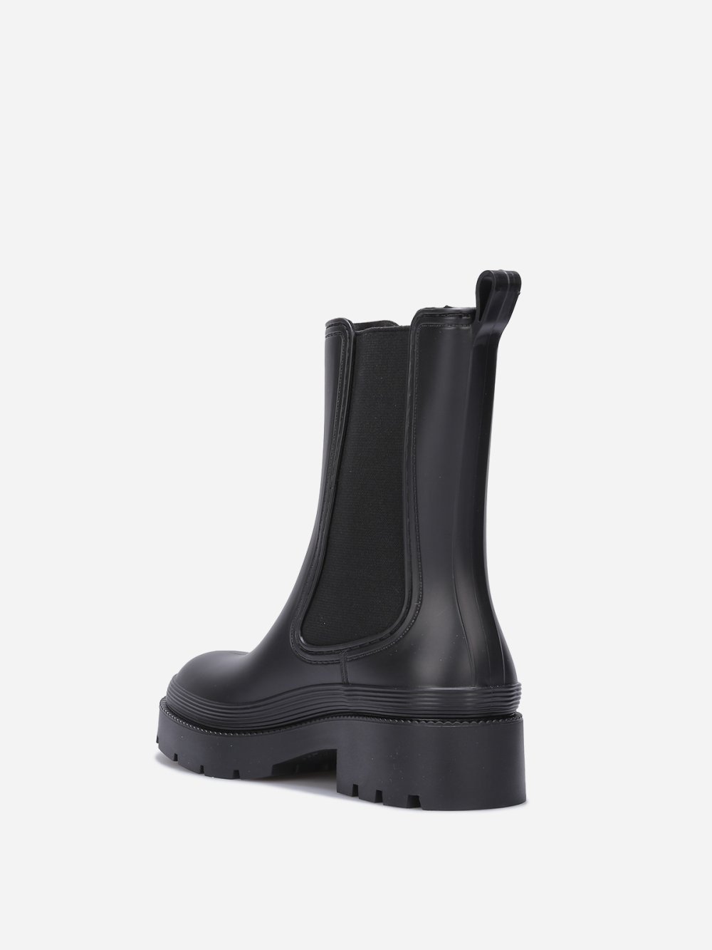 Black cleated Chelsea rain boots