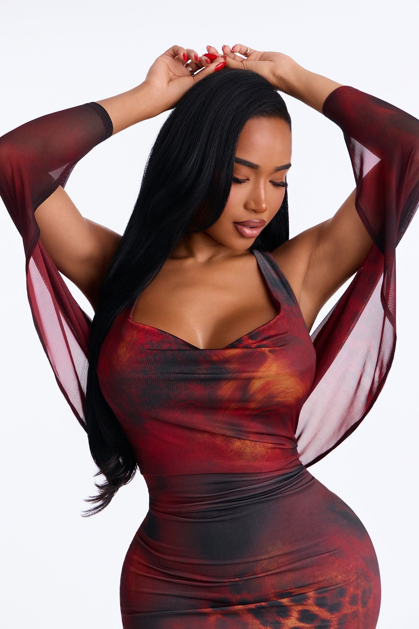 Robe longue imprimée à dos nageur