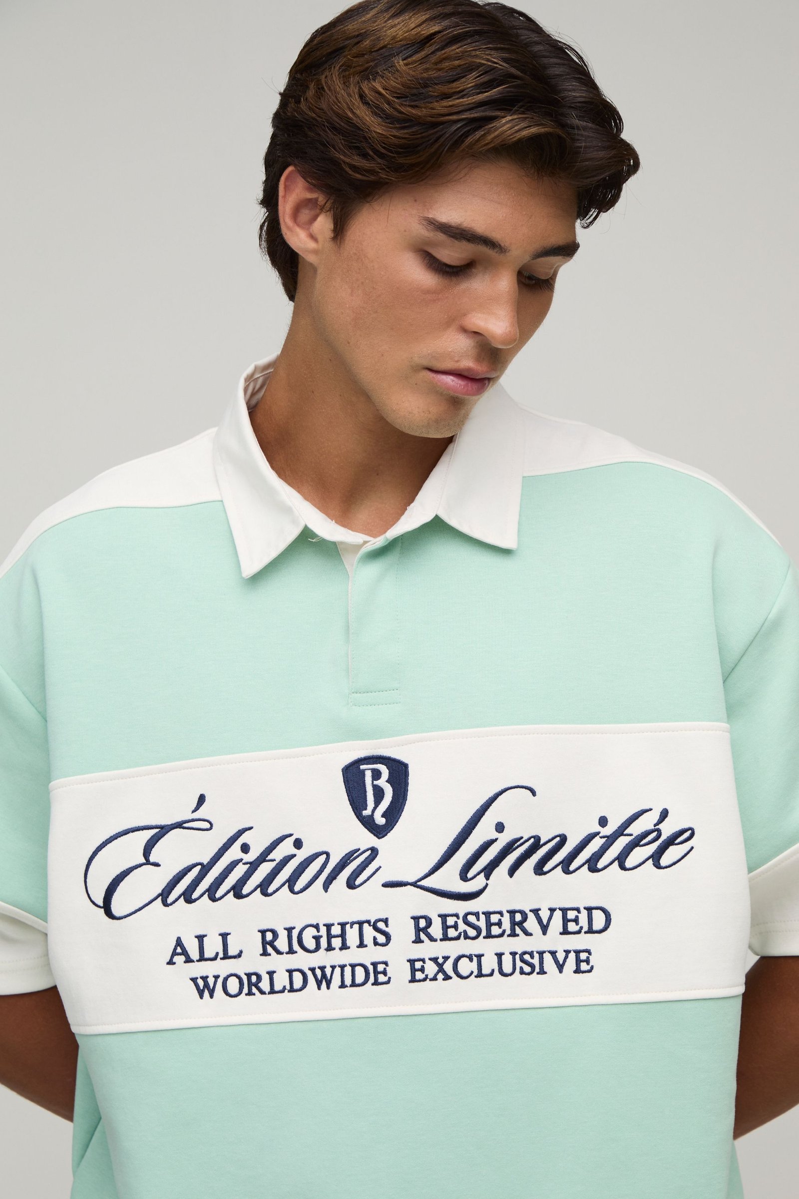 Embroidered half sleeve rugby polo