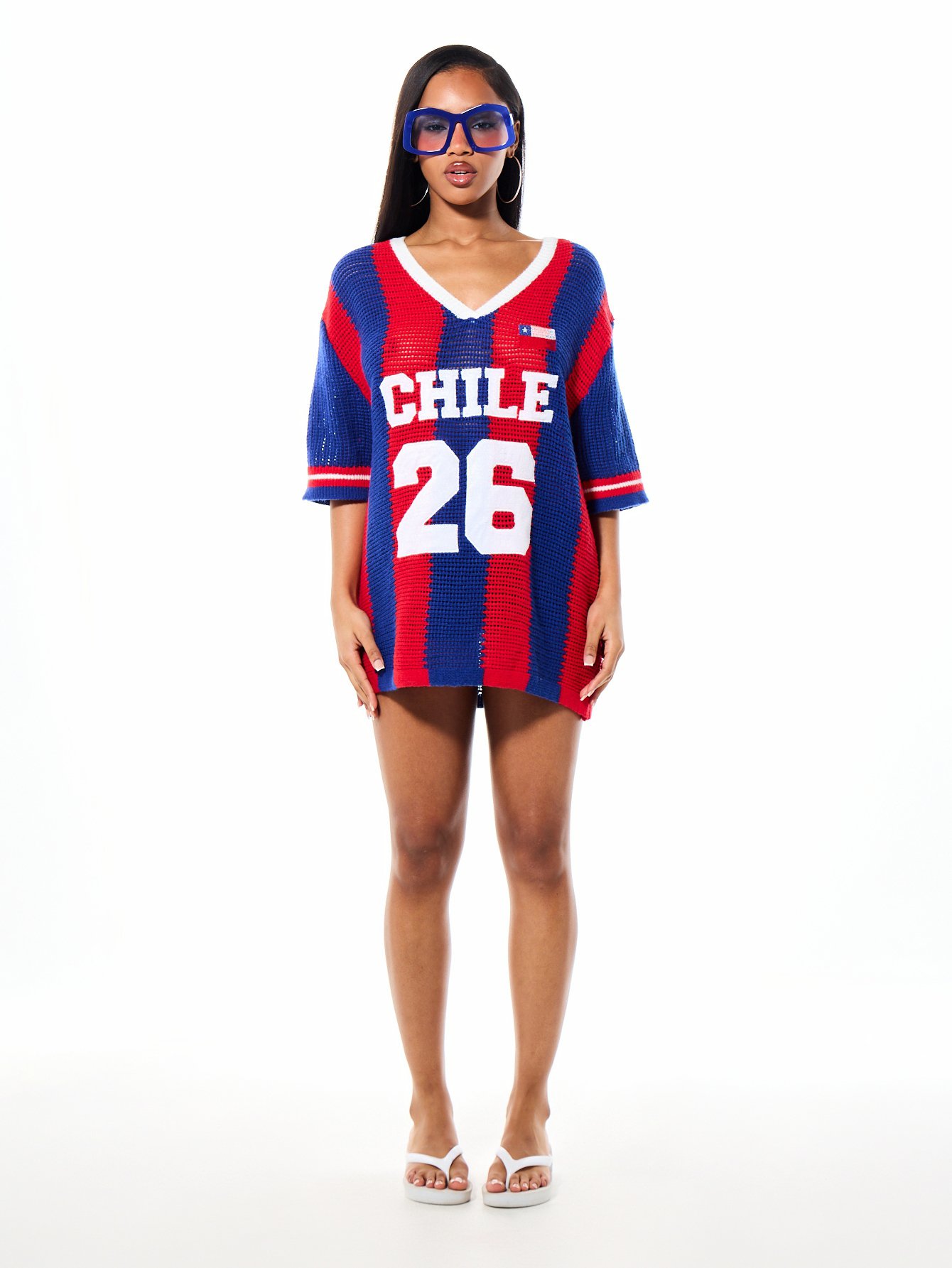 Top De Jersey En Maille Ajourée Surdimensionné Inspiré De L'équipe Nationale Du Chili