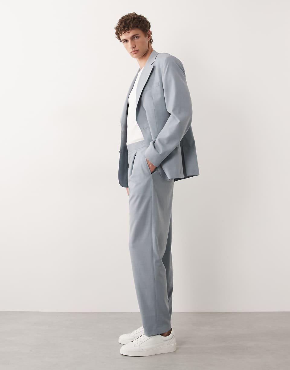 Pantalon de costume fuselé décontracté en lin et laine de qualité supérieure - Bleu clair