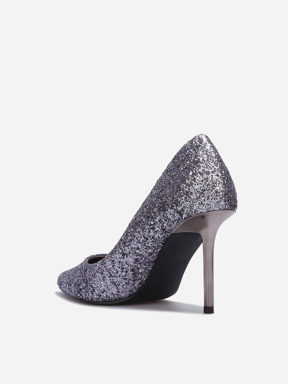 Grey sequin heels with metallic heel