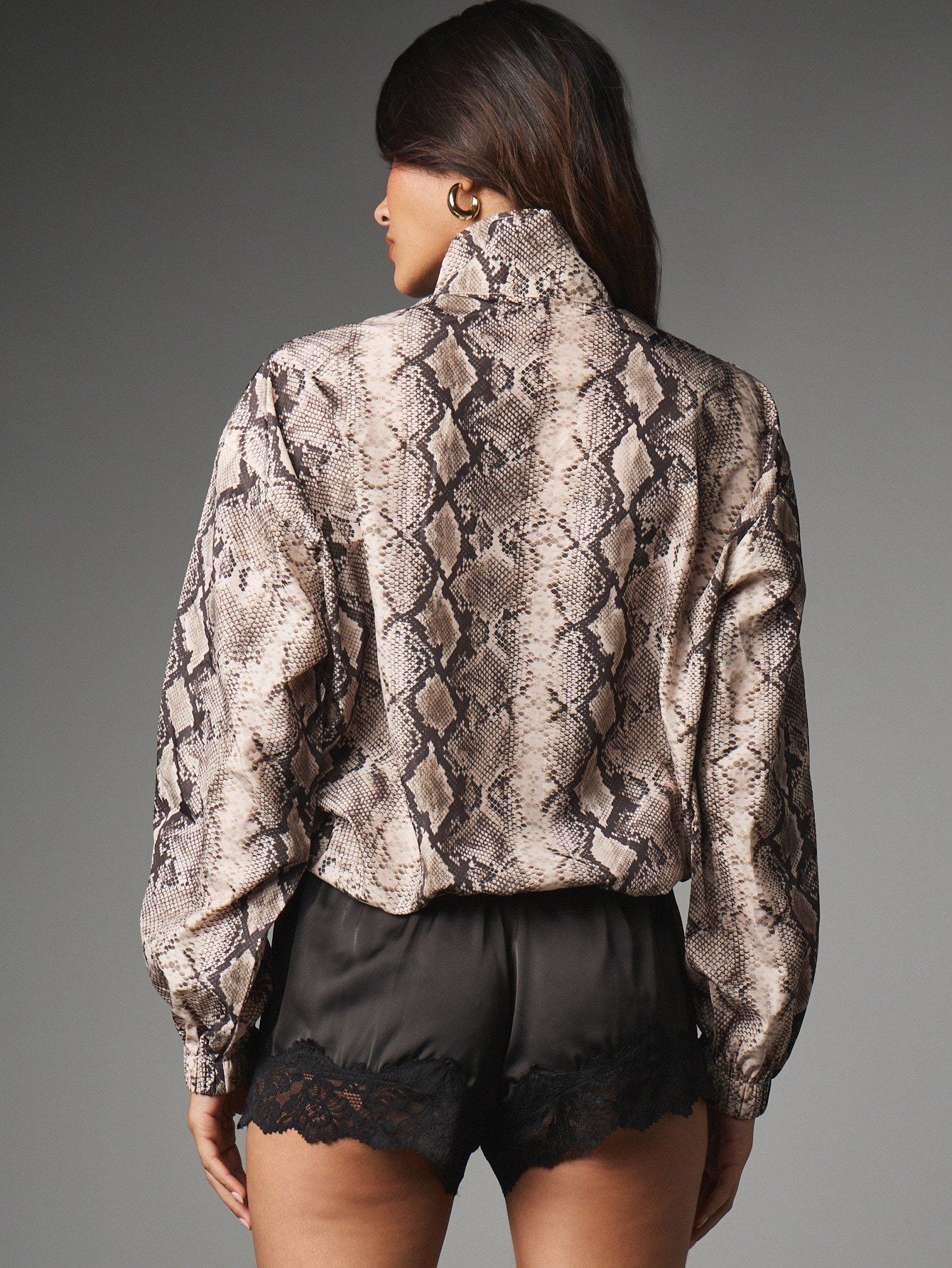 Cropped half-zip snake print jacket