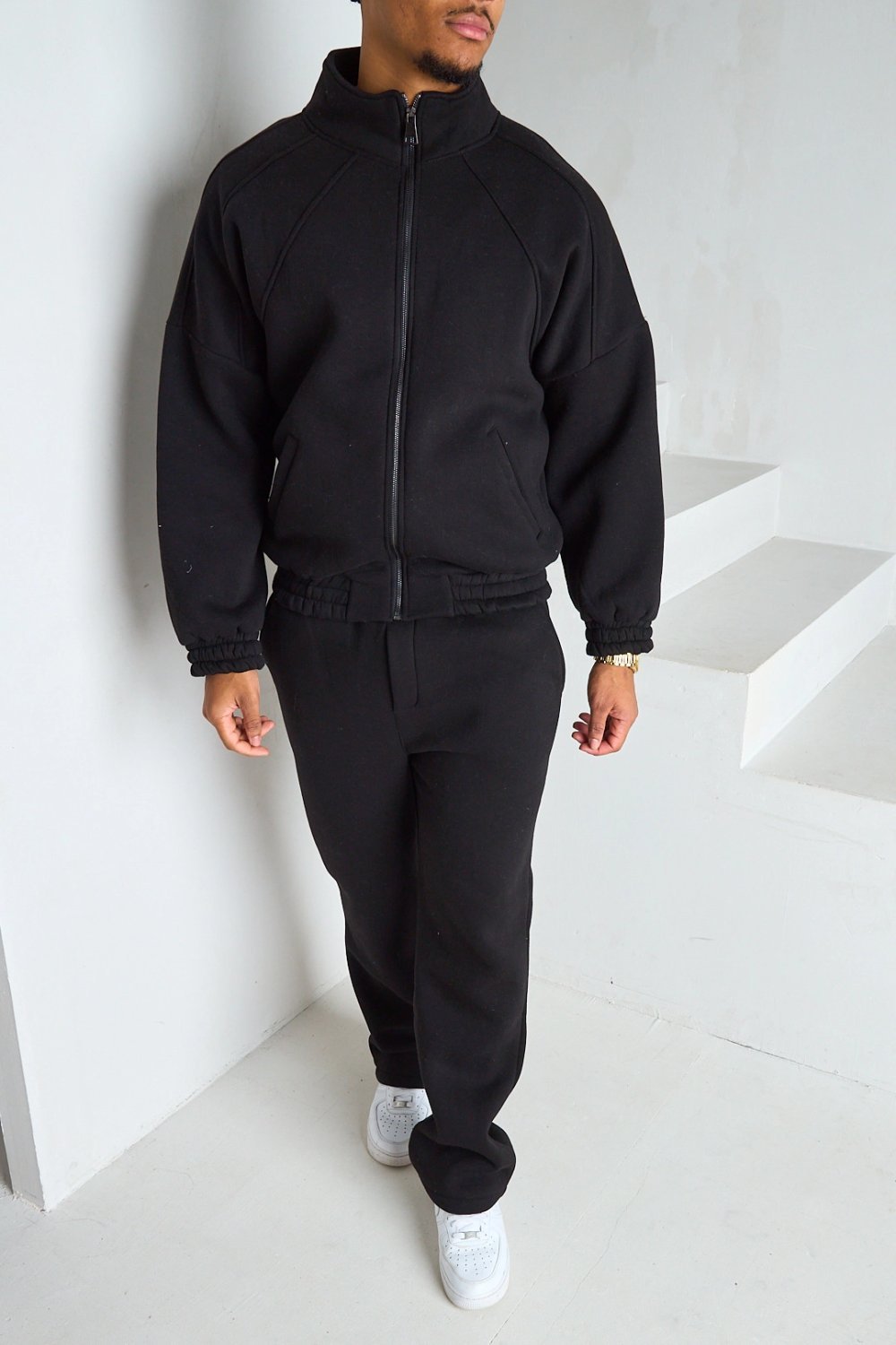 Black stand-collar jacket tracksuit