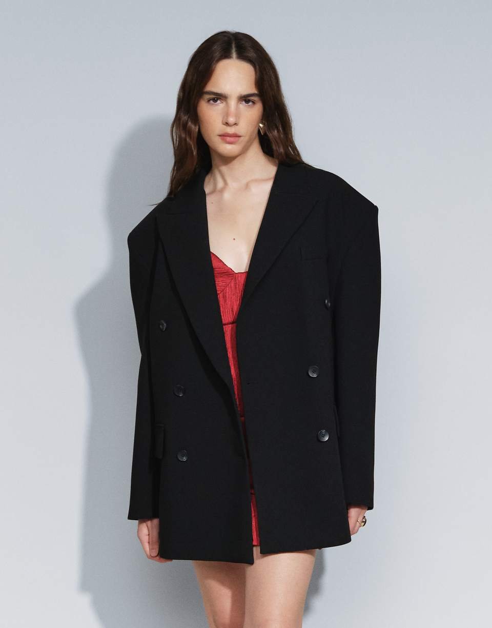 Blazer ajusté super oversize croisé noir